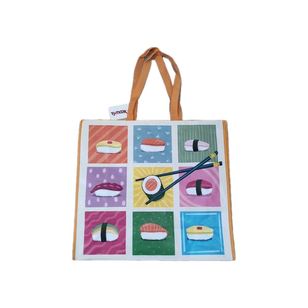 Sushi Nigri Orange Collage Shopping‎ Bag Reusable Large Tote Gift TJMaxx New